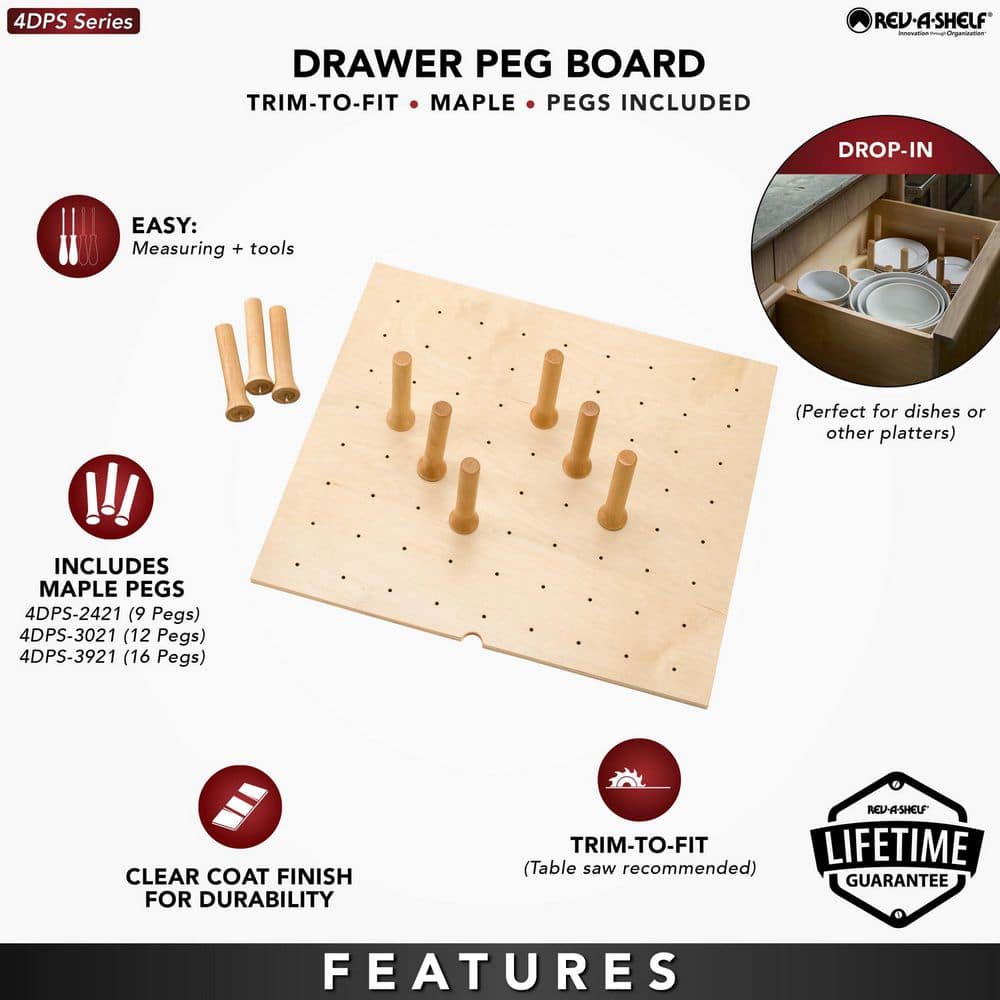 Natural Maple Adjustable Pegboard Drawer Organizer, 30" x 21"
