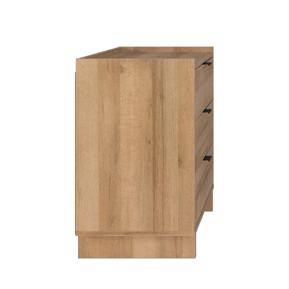 Natural Oak 3-Drawer Nightstand with Integrated Pulls