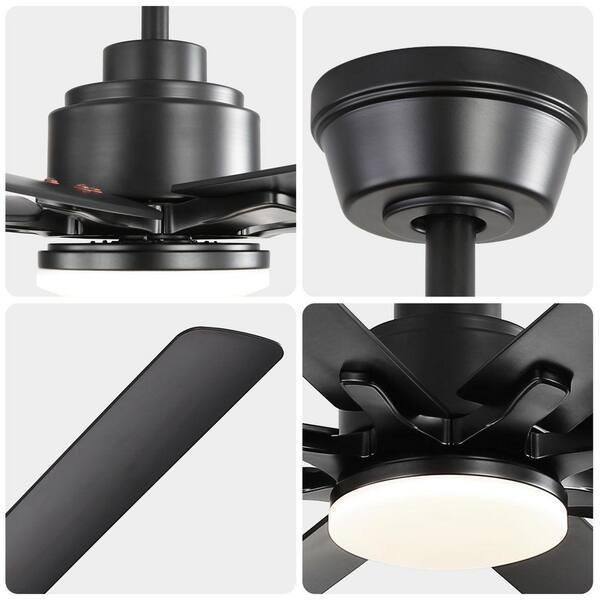 Jushua 52 in. Matte Black Downrod Mount Standard Ceiling Fan w