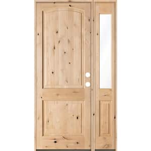 44 in. x 96 in. Rustic Unfinished Knotty Alder Arch-Top Left-Hand Right Half Sidelite Clear Glass Prehung Front Door