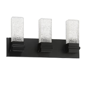 ICE 19 in. 3 Light Black, Clear LED Vanity Light Bar with Clear Glass Shade