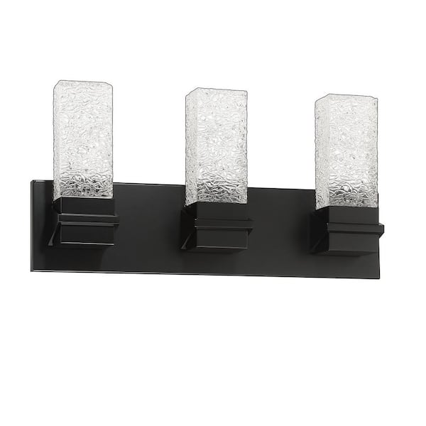 Kendal Lighting ICE 19 in. 3 Light Black, Clear LED Vanity Light Bar with Clear Glass Shade