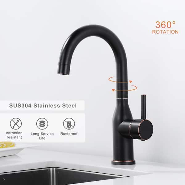 Classic Single Hole Bar Faucet Single Handle Deck Mount Standard Kitchen Faucet with Supply Lines in Oil Rubbed Bronze