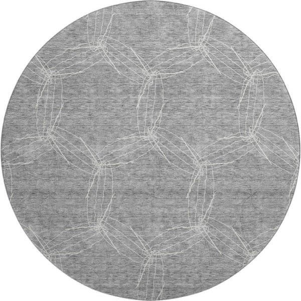 Addison Rugs Mayfield Premium Machine Washable Abstract AMF968 Gray 8 ft. x 8 ft. Round Rug
