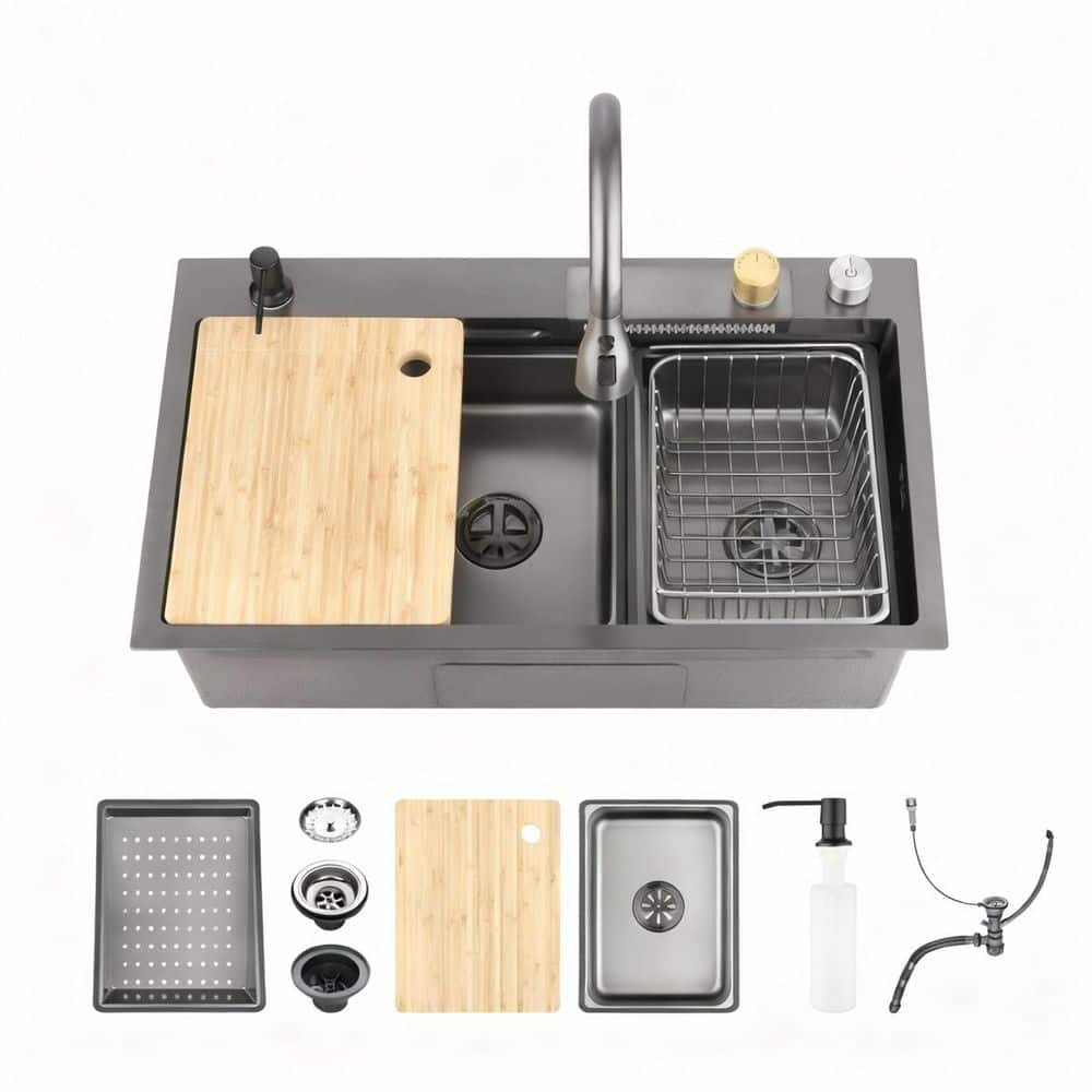 30 in. Drop-In Single Bowl 16 Gauge Black Stainless Steel Kitchen Sink with Pull-Out Faucet and Accessories Bundle price history on PriceWatchPro
