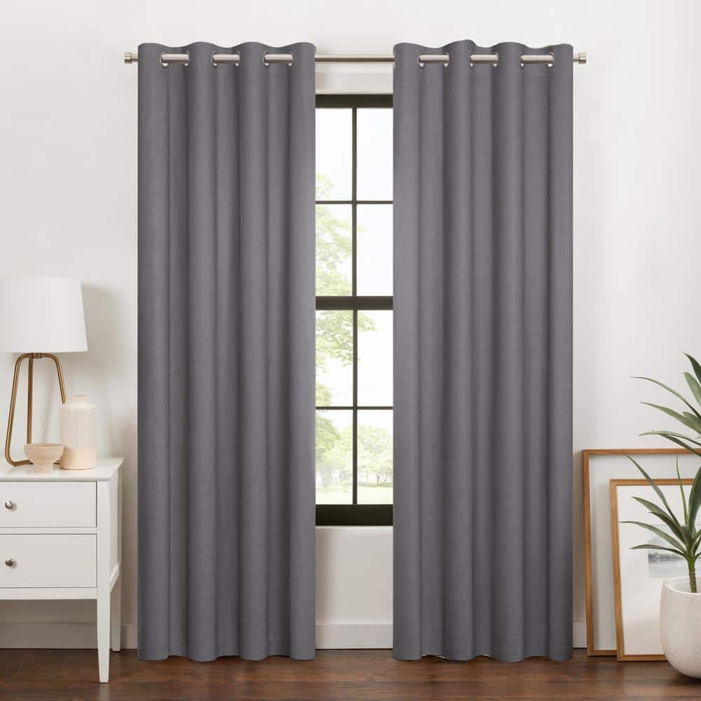 Larissa Dark Gray 84" Polyester Blackout Grommet Curtain Panel