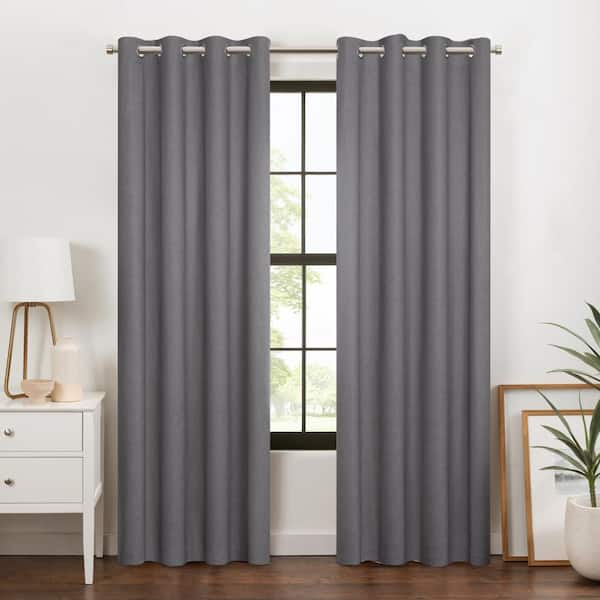 Eclipse Larissa Dark Grey Polyester Solid 50 in. W x 84 in. L Grommet 100% Blackout Curtain (Single Panel)