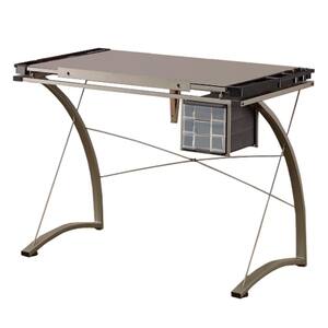 Sophisticated 23.75 in. Gray Metal Drafting Writing Desk with Tempered Glass Top