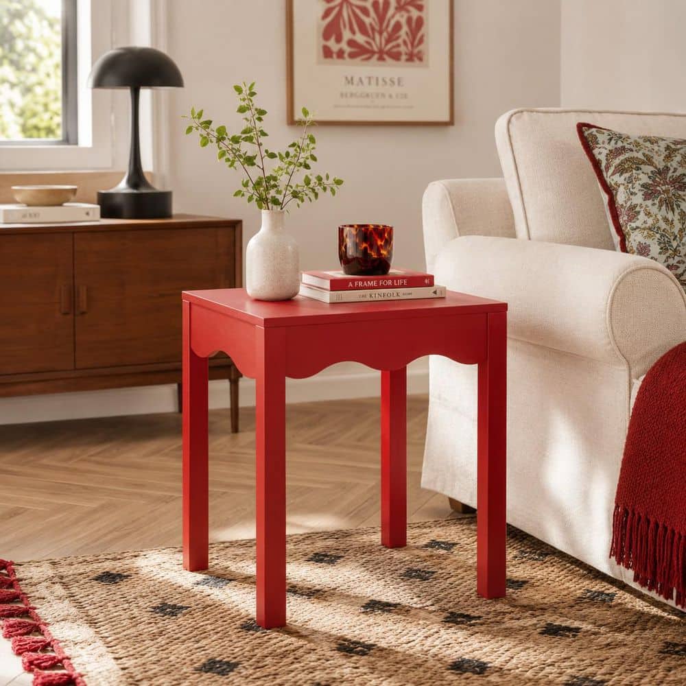 Lilith 19.7 in. Red Square Wood End Table