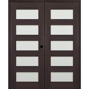 07-07 64 in. x 96 in. Left Active 5-Lite Frosted Glass Veralinga Oak Wood Composite Double Prehung Interior Door