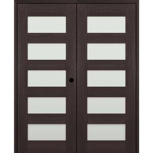 Vona 07-07 48 in. x 84 in. Left Active 5-Lite Frosted Glass Veralinga Oak Wood Composite Double Prehung Interior Door