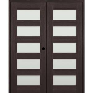 07-07 64 in. x 84 in. Left Active 5-Lite Frosted Glass Vera Linga Oak Wood Composite Double Prehung Interior Door