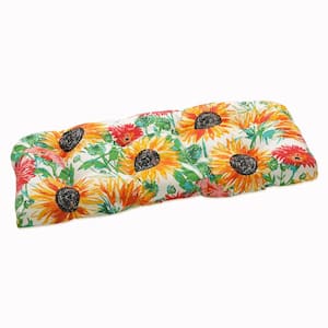 Floral Rectangular Outdoor Bench Cushion in Yellow
