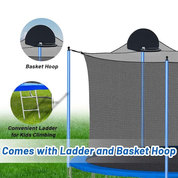 SUNRINX 12 ft. Blue Round Trampoline with Safety Enclosure Net and