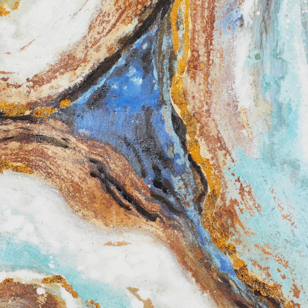 Large Multicolor Abstract Geode Canvas Wall Art with Gold Frame