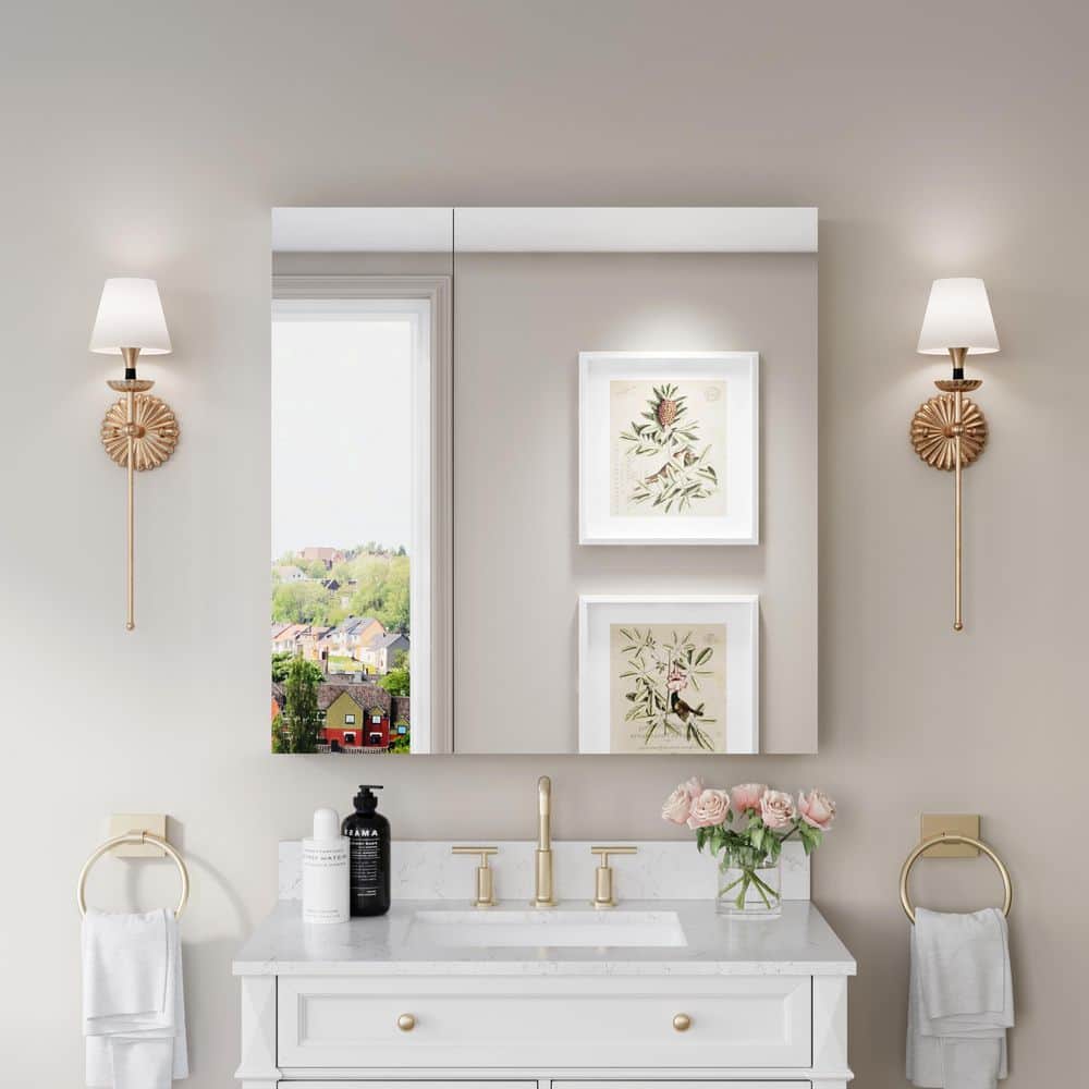 36 in. W x 36 in. H Square Chrome Aluminum Medicine Cabinet with Mirror price history on PriceWatchPro