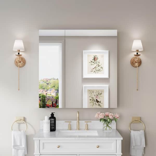 36 in. W x 36 in. H Square Chrome Aluminum Medicine Cabinet with Mirror