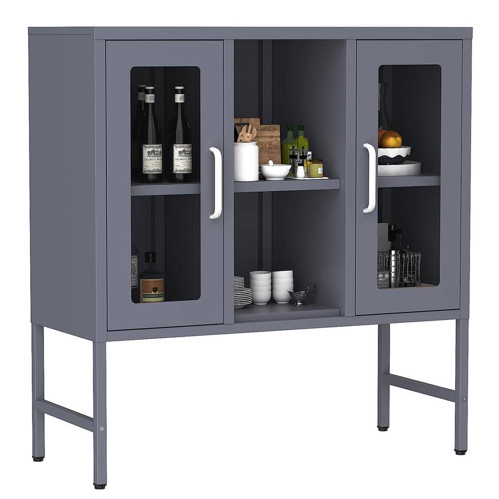 Tileon 2-Shelf Gray Kitchen Pantry Organizer with Tempered Glass