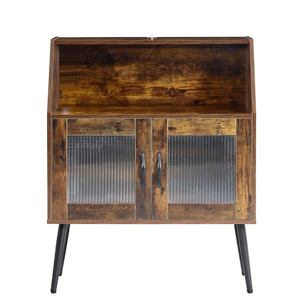 Tileon 2-Shelf Wood Kitchen Buffet Sideboard Storage Cabinet with Glass Door, Brown