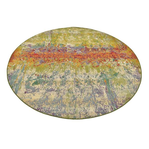 Unique Loom - Outdoor Crumpled Multi 8' 0 x 8' 0 Round Rug