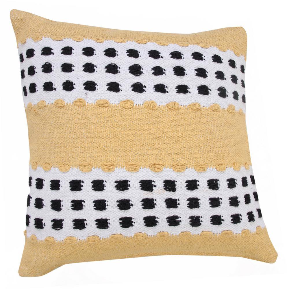 Yellow and Black Cotton Striped 20" Square Throw Pillow