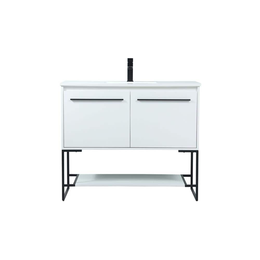 Timeless Home 40 in. W Single Bath Vanity in White with Engineered Stone Va