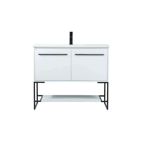 Unbranded Timeless Home 40 in. W Single Bath Vanity in White with Engineered Stone Vanity Top in Ivory with White Basin