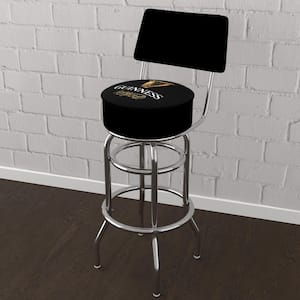 Guinness Signature 31 in. Black Low Back Metal Bar Stool with Vinyl Seat