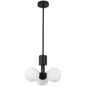 Amanda 3 Light Matte Black Shaded Chandelier with Opal White Glass Shade