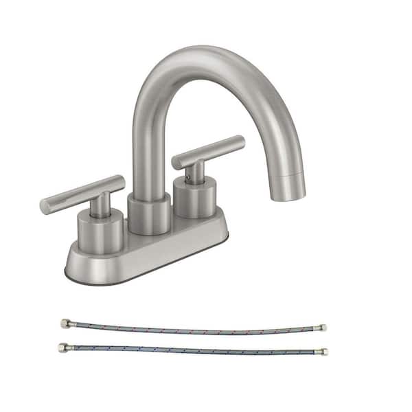 PRIVATE BRAND UNBRANDED Cartway 4 in. Centerset 2-Handle High-Arc Bathroom Faucet in Brushed Nickel