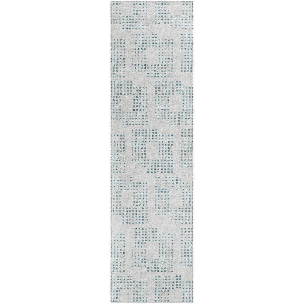 Eleanor Grey 2 ft. 3 in. x 7 ft. 6 in. Geometric Indoor/Outdoor Washable Ar