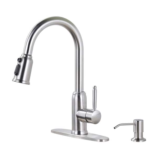 AVITAS Stainless Steel Single Handle Pull Down Sprayer Kitchen Faucet with Soap Dispenser in Brushed Nickel