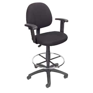 Black Fabric Drafting Chair with Adjustable Arms and Seat Height Adjustment