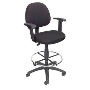 25 in. Width Stylish Black Fabric Drafting Chair with Seat Height Adjustment