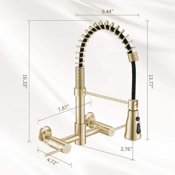 UPIKER Double-Handle Wall Mounted Bridge Kitchen Faucet with Pull