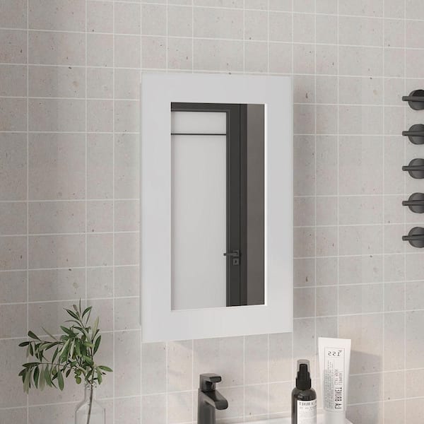 White 15.3 in W x 25.7 in. H Coastal Rectangle Engineered Wood Framed Mirror Wall Mirror Vanity Mirror