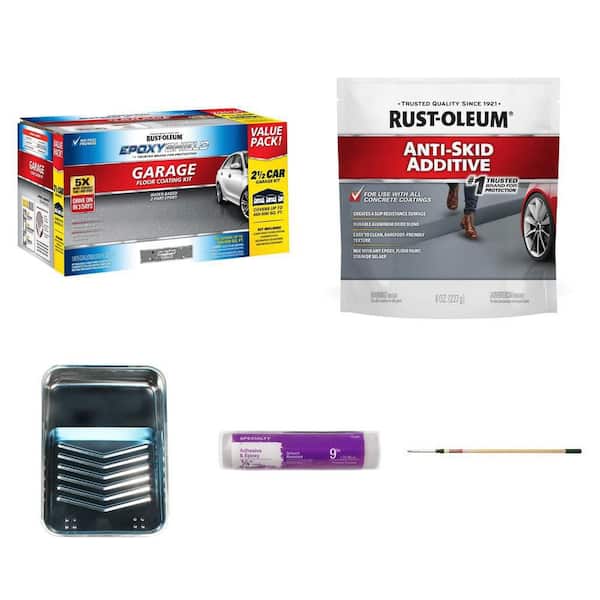 Dark Gray Gloss 2.5-Car Garage Floor Kit with 9 in. Roller, Tray, Adjustable Pole and Anti-Skid Additive (5-Piece)