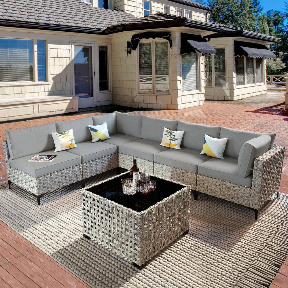 Taurus 7-Piece Wicker Outdoor Sectional Set with Dark Gray Cushions price history on PriceWatchPro