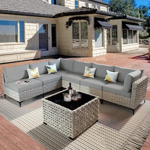 Taurus 7-Piece Wicker Outdoor Sectional Set with Dark Gray Cushions