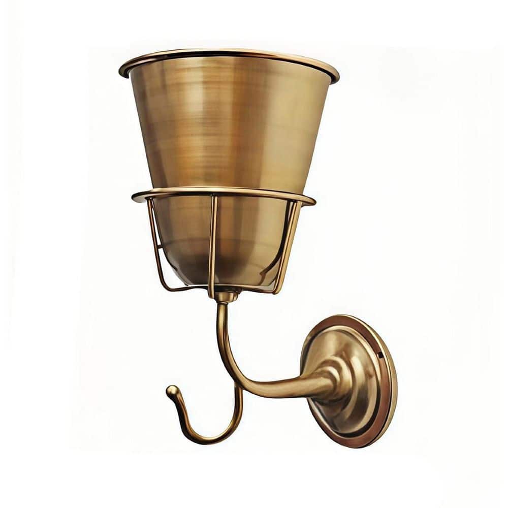 Oyezvary 6.3 in. x 4.92 in. x 8.66 in. Gold Metal Wall Planter with Hook Vase for Flowers, Keys, Decor, Spiral Stem Holder Screw 28CSA05563