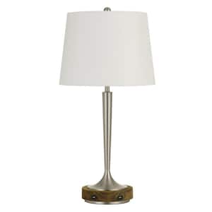 29 in. Nickel Metal Usb Table Lamp with Off White Empire Shade