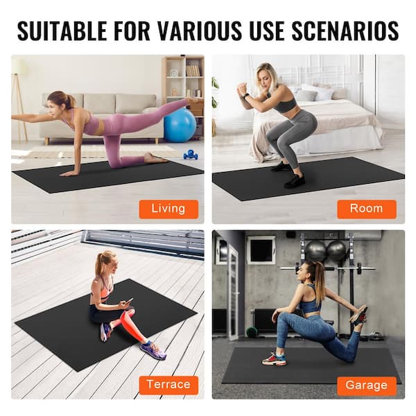 VEVOR Exercise Mat Black 48 in. W x 72 in. L 0.28 in. T Rubber