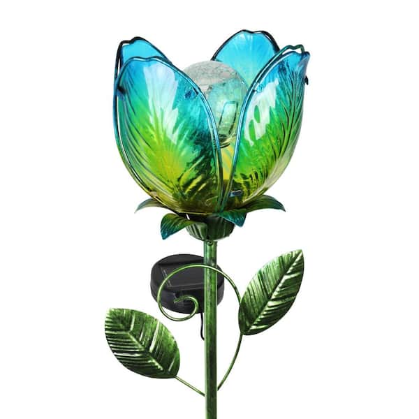 Exhart Solar Flower 2.98 ft. Blue Metal Garden Stake