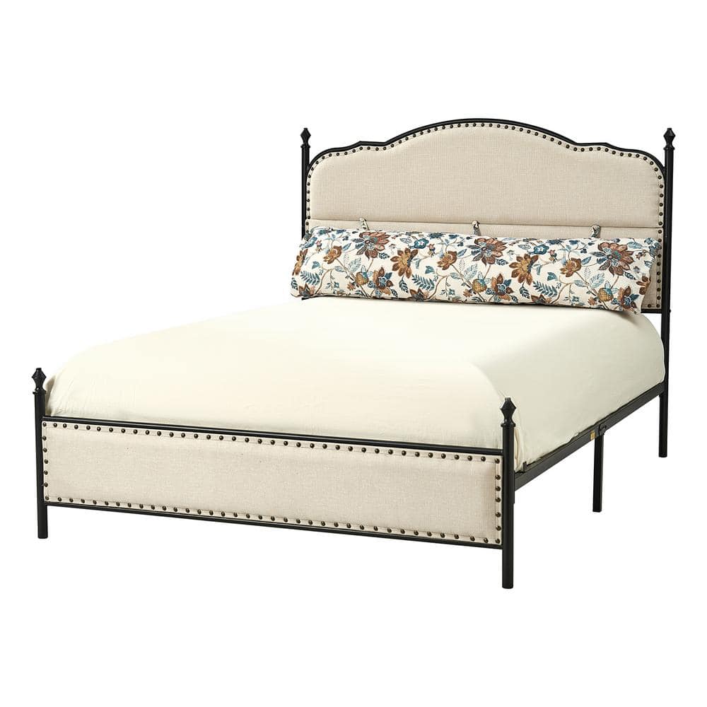 JAYDEN CREATION Sergio Orange Transitional Upholstered Platform Metal Bed  Frame Four Poster Bed with High Headboard and Pillow Z6BDLX0271-Q-ORG - The  