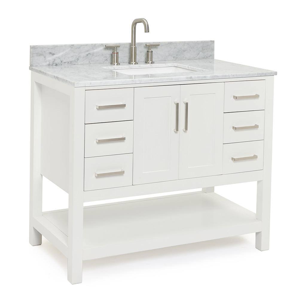 White Freestanding Vanity with Carrara Marble Countertop