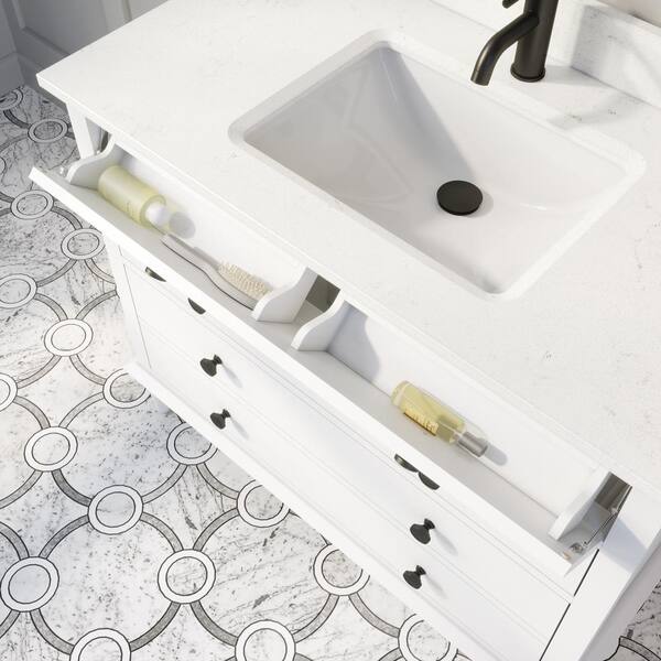 Art Bathe Flynn 42 In W X 22 D Bath Vanity White Engrd Stone Top With Basin Power Bar And Organizer Fa42wh - Plain White Bathroom Sink