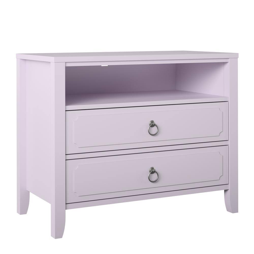Lavender MDF and Wood 2-Drawer Nightstand with Open Cubby
