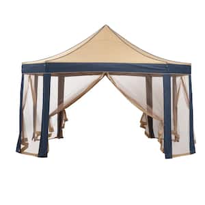 13 ft. x 10 ft. Brown Outdoor 8-Sided Patio Canopy Pop-up Canopy with Mesh