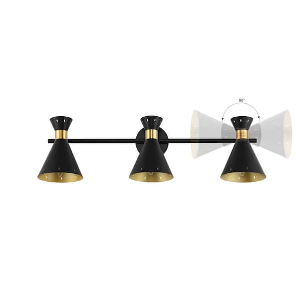 JONATHAN Y Elroy 2.5 ft. 3-Light Black/Gold Iron Retro