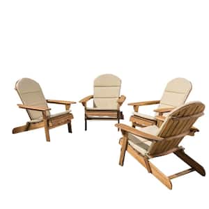 Malibu Natural Wood Adirondack Chair with Khaki Cushion (4-Pack)
